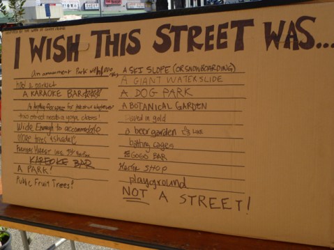 Community members envision a new use for a street in Los Angeles (based on "I Wish This Was..." by Candy Chang). CicLAvia, Los Angeles. Photo by Living Streets Los Angeles