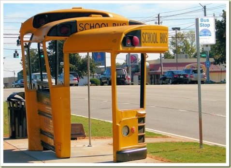 Bus shelter made from a recycled school bus in Athens, GA. By artist Christopher Fennell (Photo Sustainable Cities Collective via Sleeping Bear on Flickr)