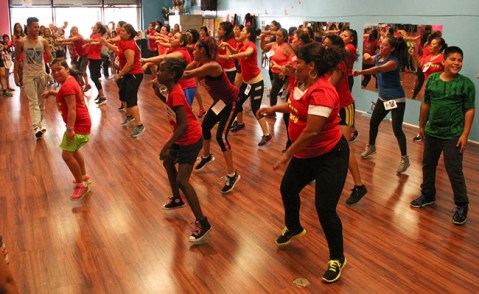 Zumba dancers in South Los Angeles. Photo by Daina Beth Solomon via Intersections South LA